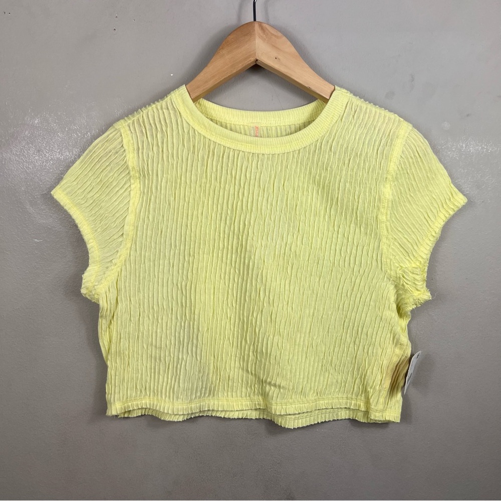 Free People Yellow Crinkle Crop Tee